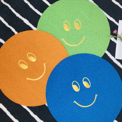 Brushed Ring Trendy Cool Smiley Face Doorway Entrance Mat Creative Doorway Hallway Shoes Changing Door Mat Facial Expression Bag Can Be Customized
