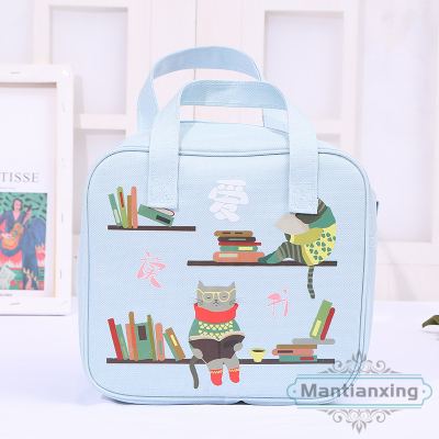 Cartoon canvas tote bag office worker elementary school student lunch box bag heat preservation bag with rice