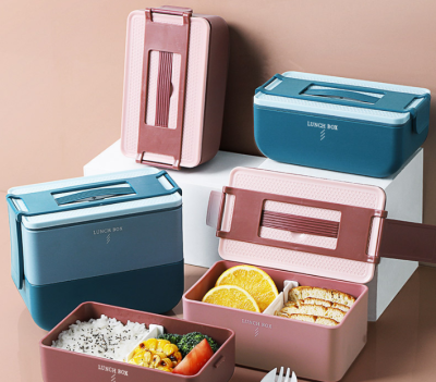 Microwave-heated lunch box separated bento box single - and double-layer student white - collar lunch box