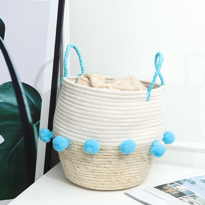 Straw Woven Cotton String Laundry Basket Dirty Clothes Basket Toy Storage Basket Woven Storage Storage Basket Basket Flower Pot Coats Flower Device