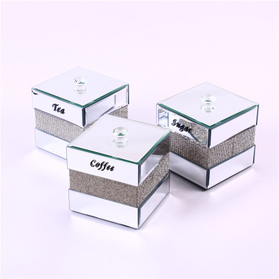 Glass with Lid Stick-on Crystals Candy Box Candy Box Tea Pot Coffee Pot Candy Box Storage Box Factory Direct Sales