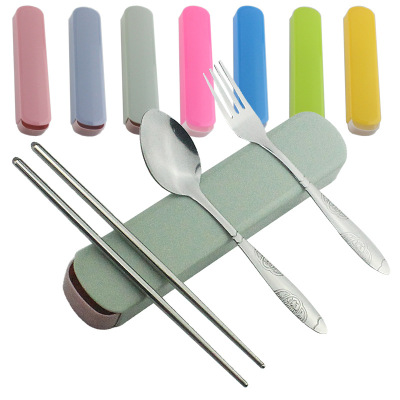 Portable Tableware Box Outdoor Supplies Stainless Steel Tableware Fork Spoon Chopsticks Creative Gift Custom Logo