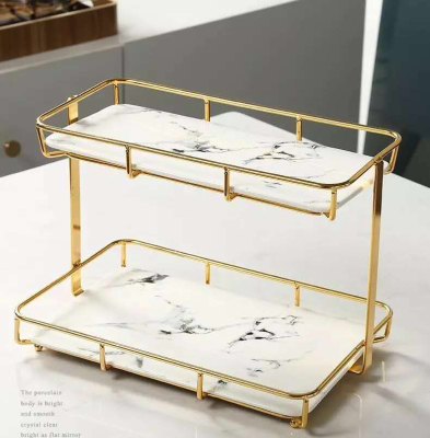 A cake stand on the double layer of the Nordic Gold wrought iron showed plate household metal tray shelf