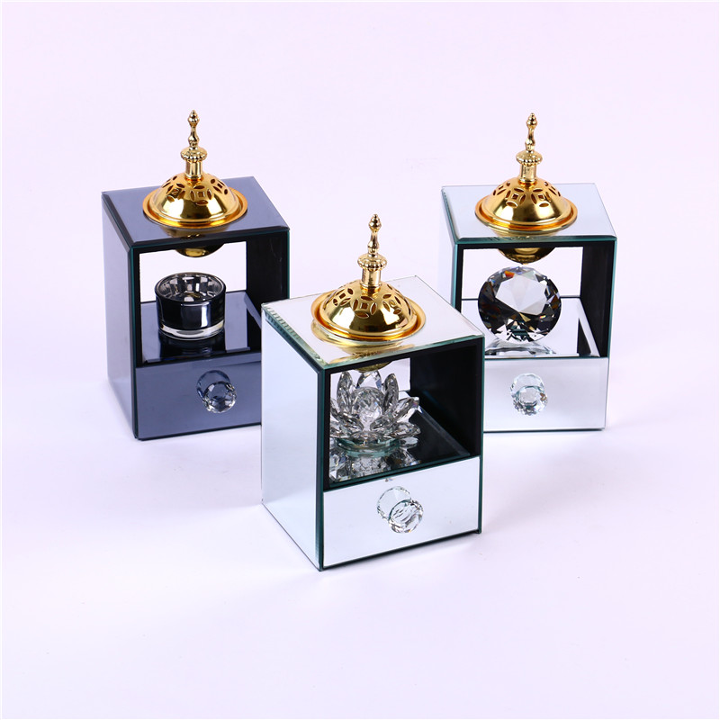 家居摆设品水晶玻璃带抽屉香炉香薰炉熏香炉家居装饰摆件工艺品