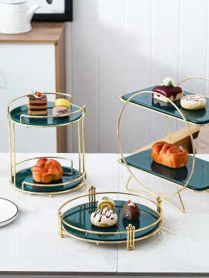 A cake stand on the double layer of the Nordic Gold wrought iron showed plate household metal tray shelf