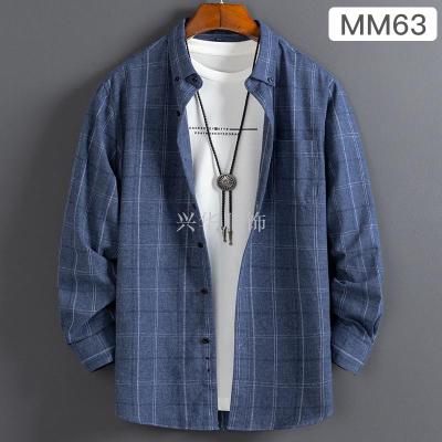 New shirt Men's cotton milled plaid long sleeve shirt Men's = long sleeve shirt cotton checked shirt