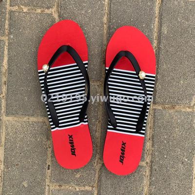 Ladies beach flip-flops with pearl stripes rubber LACES EVA soles