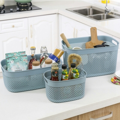 W16-2278 Bead Curtain Imitation Rattan Clothes Storage Basket Rectangle Plastic Storage Basket Desktop Remote Storage Box