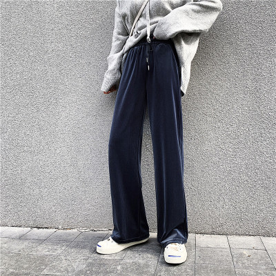 Chenille wide-leg Trousers for women in Spring and Autumn Black High-slouchy straight down slouchy casual Velvet Trousers