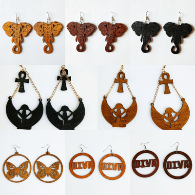 Wooden Earrings Wood Earrings Elephant Wood Earrings