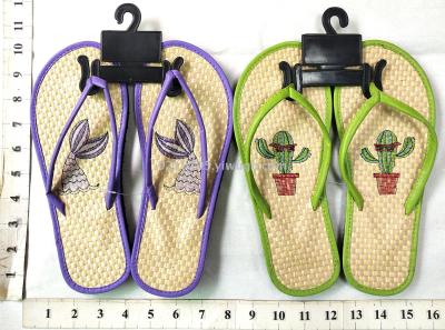 European and American popular bamboo embroidered mermaid starfish ice cream lady flip-flops,slippers