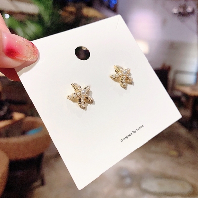 Silver needle Korean Temperament Simple and fresh small Starfish EAR Nails Personality Pearl Sweet starfish Thin Earrings 925 Silver Needle Korean Temperament Simple and fresh small Starfish Ear Nails Personality Pearl Sweet starfish Thin Earrings