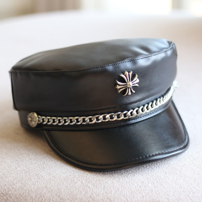 Cross Chain leather Navy hat Lady British small Spice style star Anise hat versatile cap British Beret