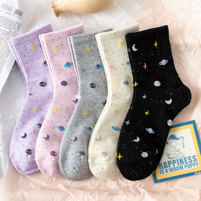 Female soft student cotton Ins All over the star socks female soft student cotton Ins tide lovely sweet cream powder in the universe Sky tube girl socks