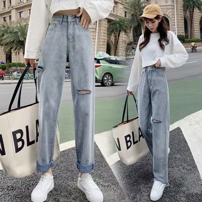 Hyuna's new high waist skinny jeans for women in the Fall Korean version of the loose straight leg wide nine minute Pants trend