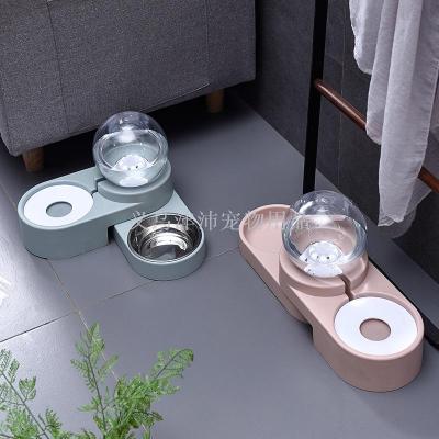 Pet supplies manufacturers direct automatic feeding water cat double bowl spherical feeding dual cat bowl