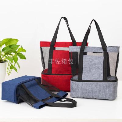 New cationic one-shoulder portable double deck picnic insulated ice bag portable grid travel beach bag plastic bag