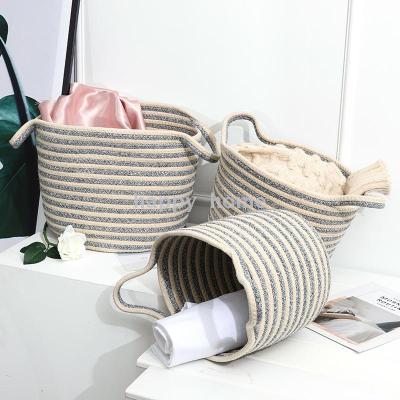 Nordic Style Cotton String Stitching Laundry Basket Creative Storage Basket Portable Toy Basket Snacks Sundries Storage Basket