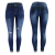 Long stretch low waist tight sexy European and American high fringed feet turn over blue women's denim trousers