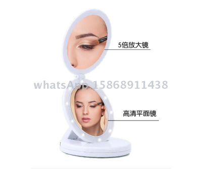 Make-up cosmetic mirror foldable desktop LED mirror with 5 x magnifier and 10 lamp bead wall hanging dressing mirror