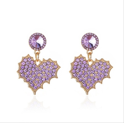 925 silver needle simple temperament heart earring Korean temperament fashion girl set diamond dreamy purple heart earrings
