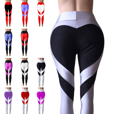 2020 new European and American foreign trade new bottom love stitching leggings pants hip stretch high - waisted leggings