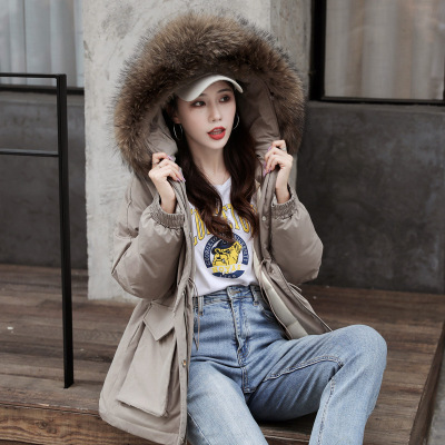 The 2020 new down jacket women's medium and long thickened Korean version slim-fitting and large fur collar faction over Coat white eiderdown winter clothing