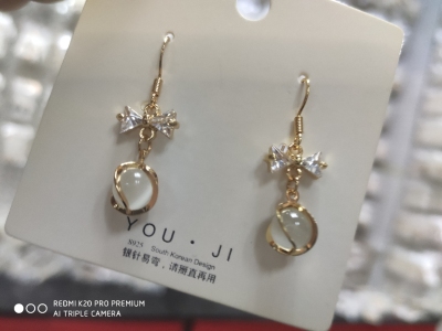 Zircon 925 Bow Opal Popular in Korea Web Celebrity Live personality bow Earrings