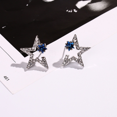 925 Authentic fashion Allergy - proof star stud versatile Korean 925 silver needle Fantasy female Earrings