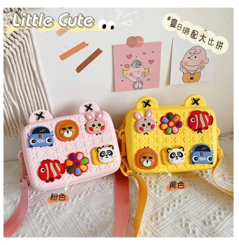 2022 new cute kachu korean style silicone children‘s bags summer cute cartoon small square bag shoulder messenger bag for girls