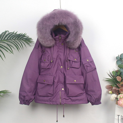 2020 New Down jacket for women short Dongmen big fur collar Korean version of the waist small overalls faction coat