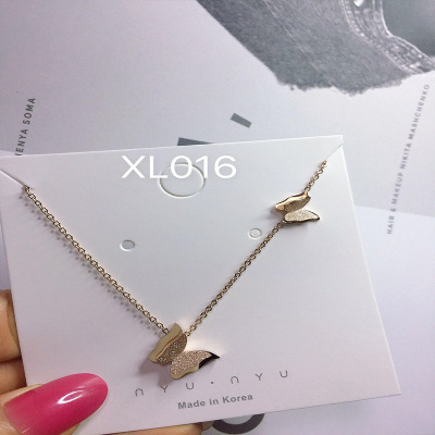 Internet Celebrity Popular Ornament Refined and Simple Small Butterfly Necklace Titanium Steel Super Fairy Frosted Double-Layer Clavicle Necklace Wholesale
