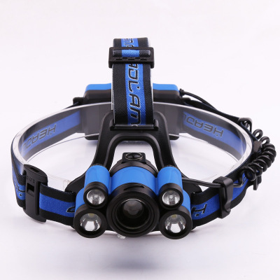 Cross-Border Goods 5led Headlamp Strong Light 3t6+2 * XPe Headlamp with SOS Distress Whistle USB Rechargeable Headlamp