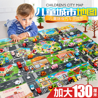 The Children 's play mat over the house, traffic road sign car model parking scene map