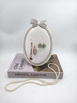 White Korean Velvet Fabric Silver Metal Photo Frame Jewelry Rack, Stud Earrings Props