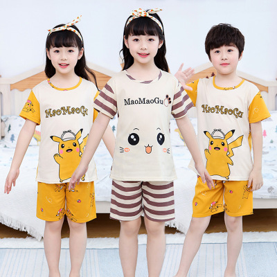 Children's Clothing Children's Pajamas Girls Leisure Tops Cotton Children's Short-Sleeved Baby Thin Girl's Air Conditioning Clothes Suit Summer