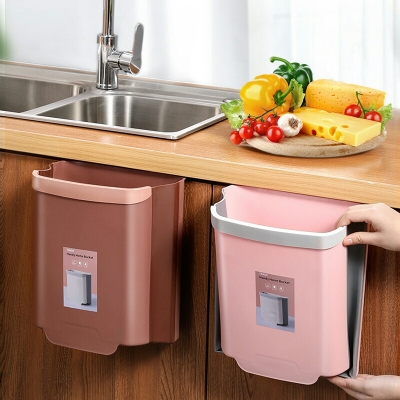 J71-Small Kitchen Trash Can Household Folding Trolley Tube Wall Hanging Classification Storage Bathroom Car Trash Can