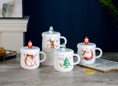 New Silicone Mug Creative Christmas Ceramic Cup Cartoon with Lid Breakfast Coffee Milk Water Glass Wholesale