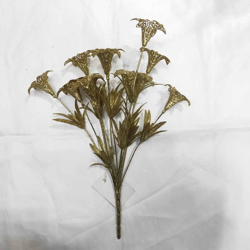 12叉百合仿真植物圣诞花插枝金粉亮片