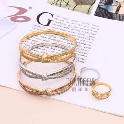 Factory Spot Direct Sales Three Paragraph Micro Inlaid Zircon Hollow Bracelet Ring Simple Graceful Mori Internet Influencer Jewelry