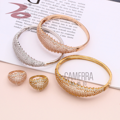 Hot-Selling New Arrival Copper Micro Inlaid Zircon Hollow Fan Bracelet Female Ring Temperament Korean Style Simple Mori Internet Influencer Jewelry