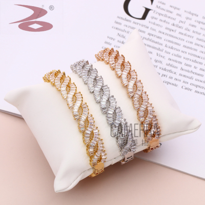 Gold and Silver Bronze Color Paragraph Micro Inlaid Zircon Hollow Bracelet Female Ring Temperament Korean Style Simple Mori Internet Influencer Jewelry