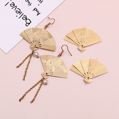 High-End Foldable Fan-Shaped Earrings Long Temperamental Tassels Korean Personalized Eardrops Internet-Famous and Vintage French Ear Studs