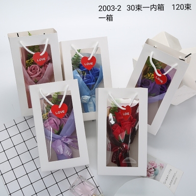 Mother's Day Teacher's Day Gift Handbag Bags of 3 Soap Roses Artificial Flowers