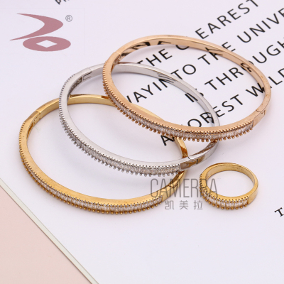 Grain Shape Rhinestones wei xiang Best Seller in Europe and America Annual Hot Strip Narrow Copper Zirconium Simple Bracelet Ring Set
