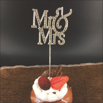Single Pole Mr & Mrs Holiday Party Cake Inserting Card Wedding Anniversary Alloy Cake Plug-in Wholesale