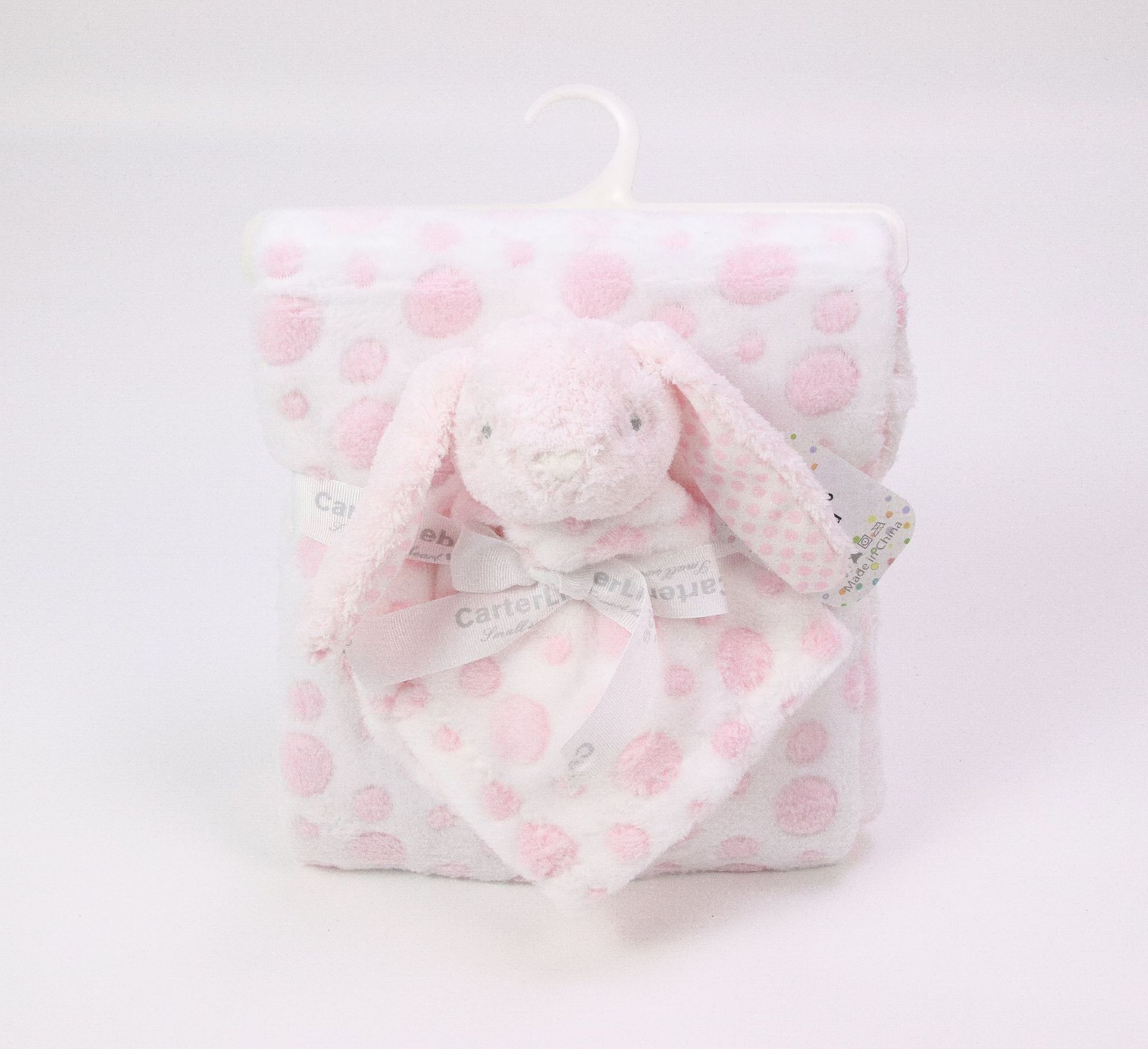 欧式新生宝宝刷花毯子+可爱安抚巾玩偶