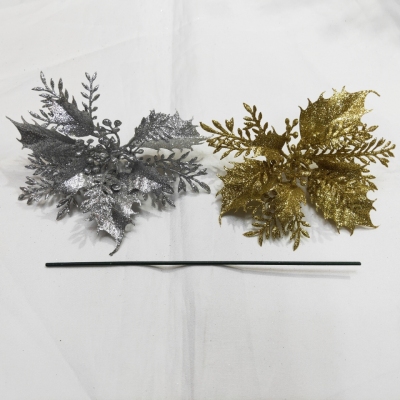 Christmas gold powder Leaf flower head simulation plant flower insert top grade decoration Supplies Christmas DIY
