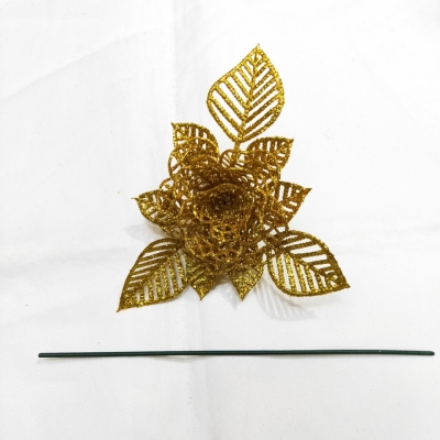 Manufacturers direct top-grade gold powder Rose Leaf flower head Christmas tree decoration supplies