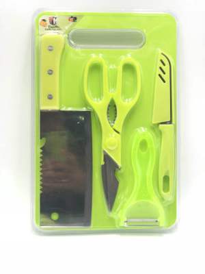 Tianmu Plastic Cutting Board Kitchen Knife Five-Piece Portable Non-Slip Cutting Board Pc Fruit Knife Scissors Set